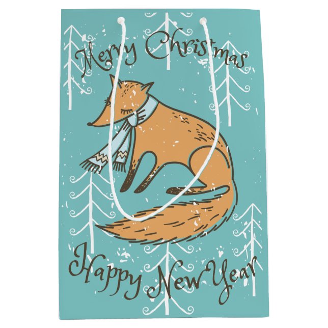 Frohe Weihnachtsferien Fox Cosy Mittlere Geschenktüte (Vorderseite)