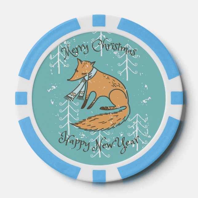 Frohe Weihnachtsferien Fox Cosy Pokerchips (Vorderseite)