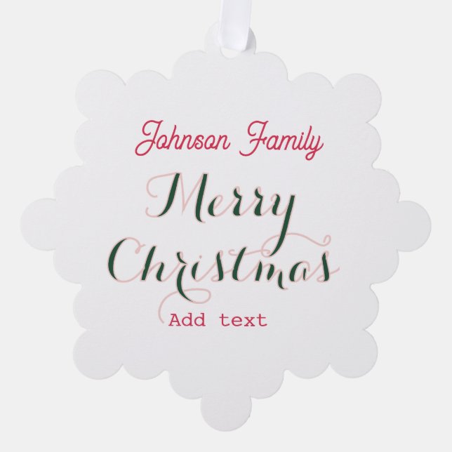 Frohe Weihnachtsferien rot grün Familienname tex Ornament Karte (Vorderseite)