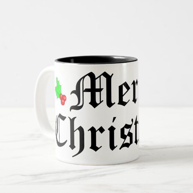 Frohe Weihnachtsferien-Tasse Zweifarbige Tasse (Vorderseite Links)