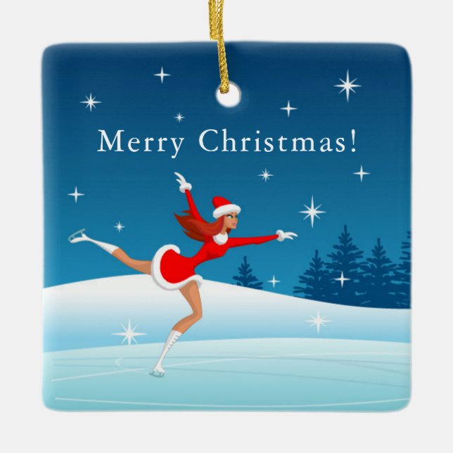Frohe Weihnachtsfigur Skaten Santa Girl Ornament (Vorderseite)