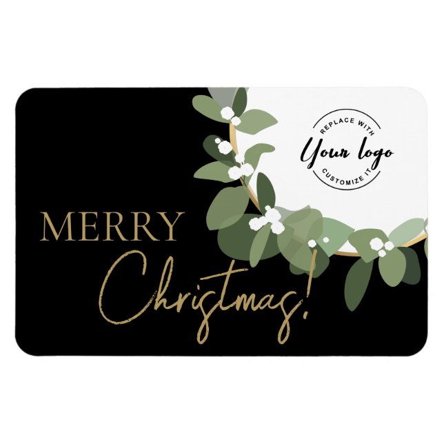 Frohe Weihnachtsfirma Logo Gold Black Custom Hol Magnet (Horizontal)