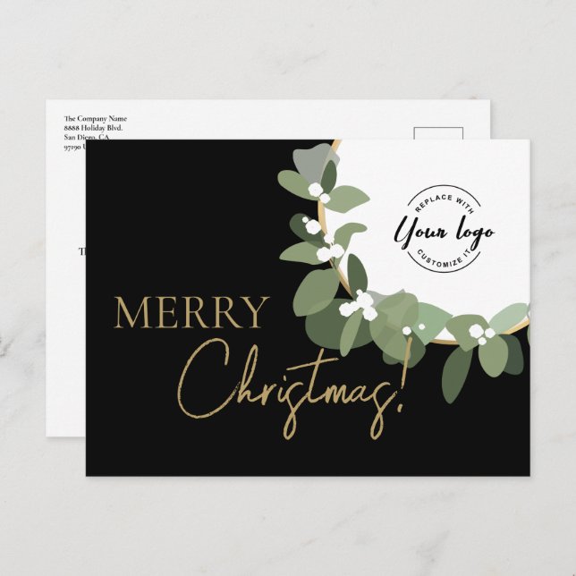 Frohe Weihnachtsfirma Logo Gold Custom Feiertagspostkarte (Vorne/Hinten)