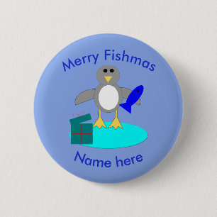Frohe Weihnachtsfischen Pinguin Custom Button