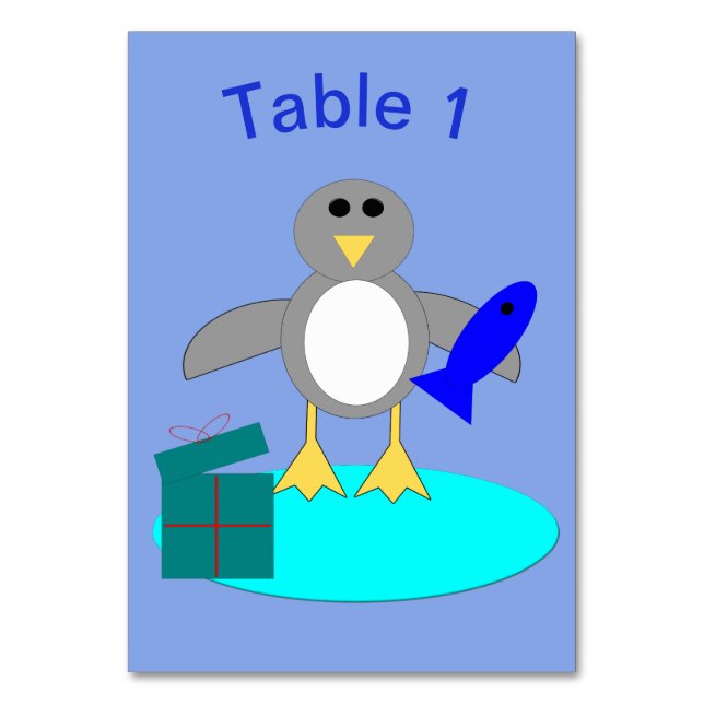 Frohe Weihnachtsfischen Pinguin Custom Tablecard Tischnummer (Vorderseite)