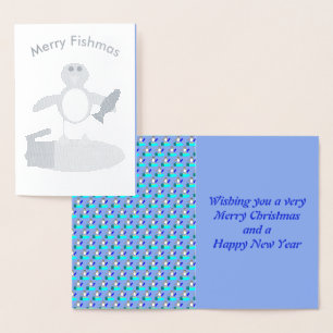Frohe Weihnachtsfischen Pinguin Foil Card Folienkarte