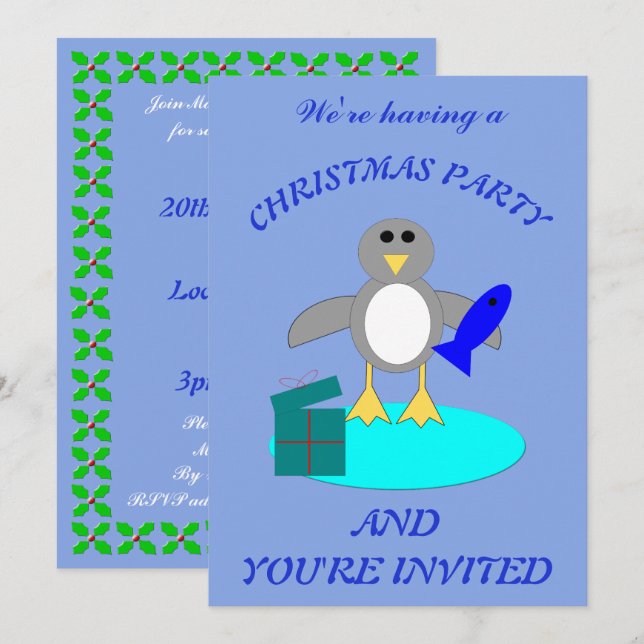 Frohe Weihnachtsfischerei Pinguin Custom Einladung (Vorne/Hinten)