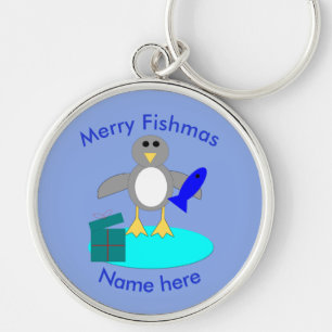 Frohe Weihnachtsfischerei Pinguin Custom Schlüssel Schlüsselanhänger