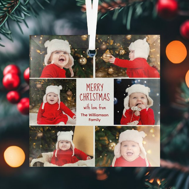 Frohe Weihnachtsfoto Collage Niedlich Personalisie Ornament Aus Glas (Von Creator hochgeladen)