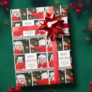 Frohe Weihnachtsfoto Collage Schönes Rot Grün Geschenkpapier