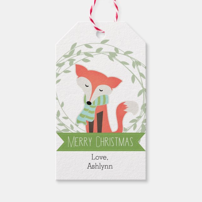 Frohe Weihnachtsfox Geschenkanhänger (Vorderseite)