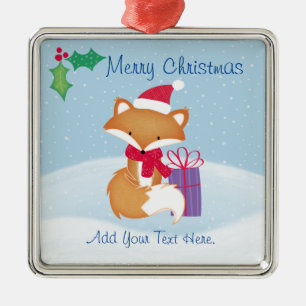 Frohe Weihnachtsfox-Keramik Ornament