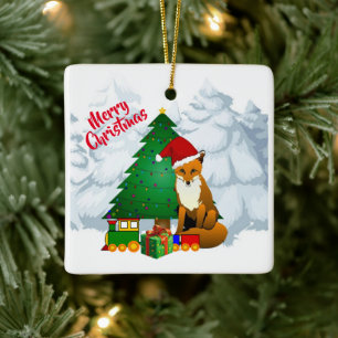 Frohe Weihnachtsfox-Ornament Keramikornament