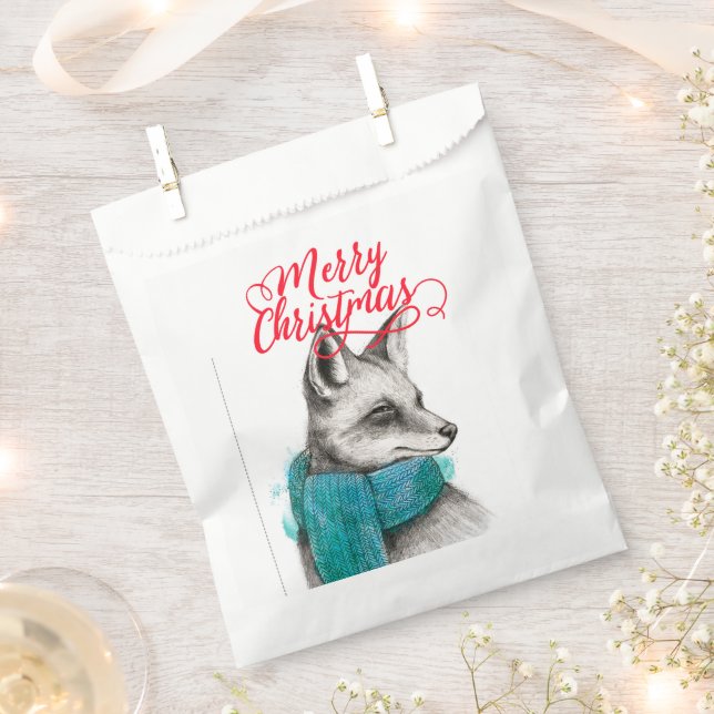 Frohe Weihnachtsfox Zeichnend Geschenktütchen (Ausgeschnitten)
