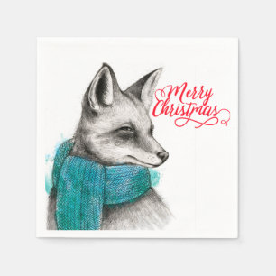 Frohe Weihnachtsfox Zeichnend Serviette