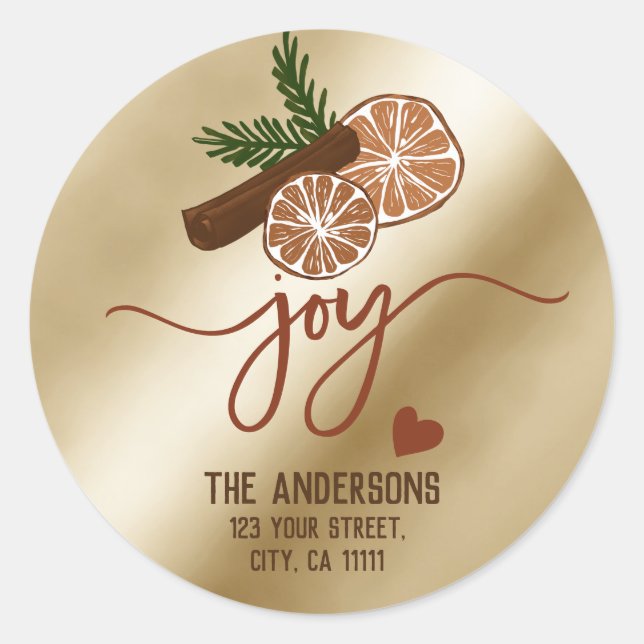 Frohe Weihnachtsfreude Cinnamon Rustische Typograf Runder Aufkleber (Vorderseite)