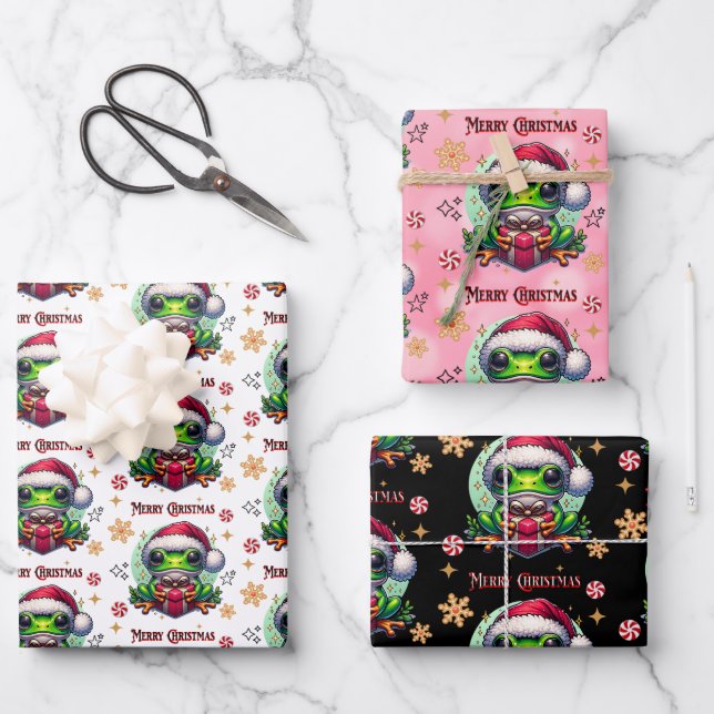 Frohe Weihnachtsfrosch Geschenkpapier Set (Vorderseite)