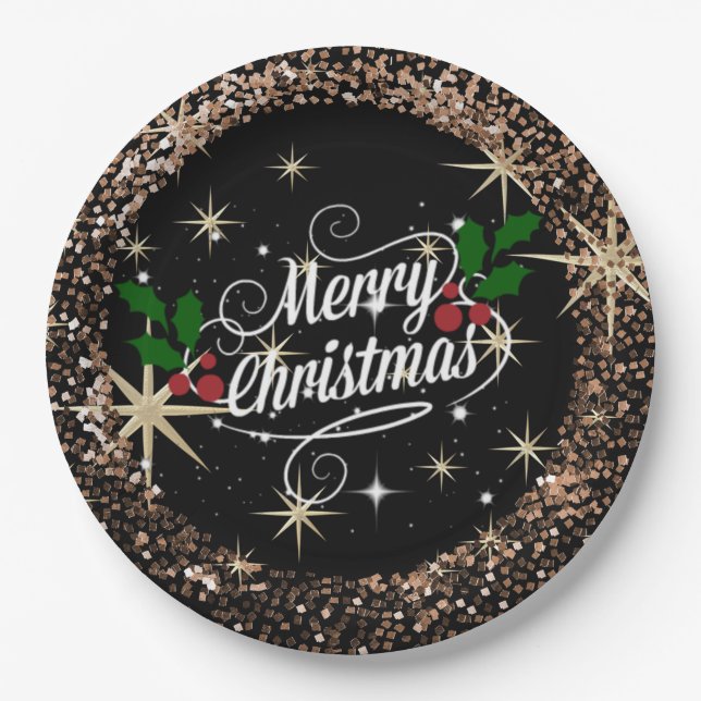 Frohe Weihnachtsfunkel, Glitzer und Glanz Pappteller (Vorderseite)