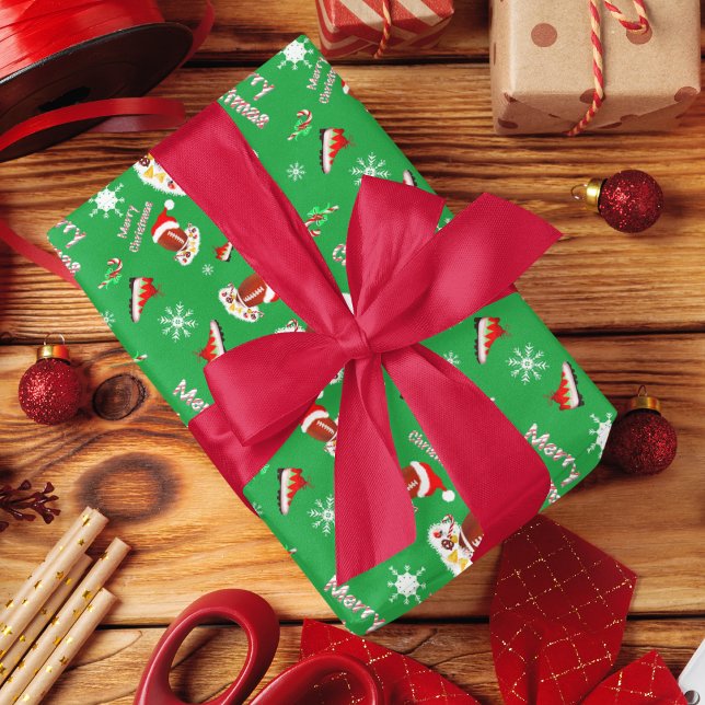 Frohe Weihnachtsfußball mit Snack Food Muster Geschenkpapier Set (Von Creator hochgeladen)