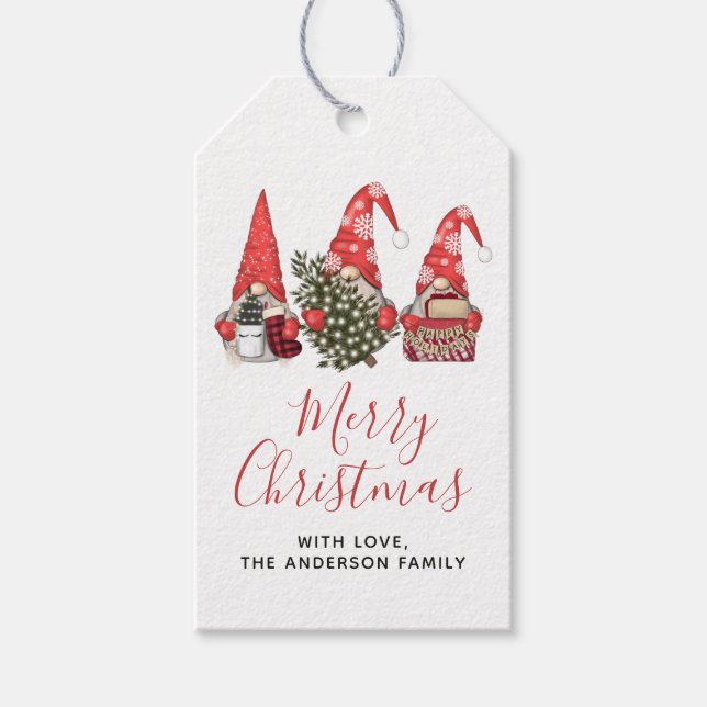 Frohe Weihnachtsgarten Gnome Tree Happy Holidays Geschenkanhänger (Vorderseite)