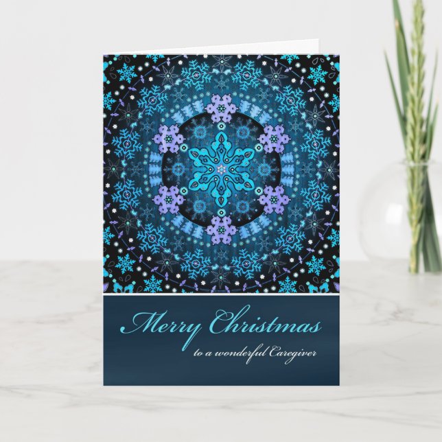 Frohe Weihnachtsgärtnerin, Blue Boho Schneeflocken Feiertagskarte (Vorderseite)