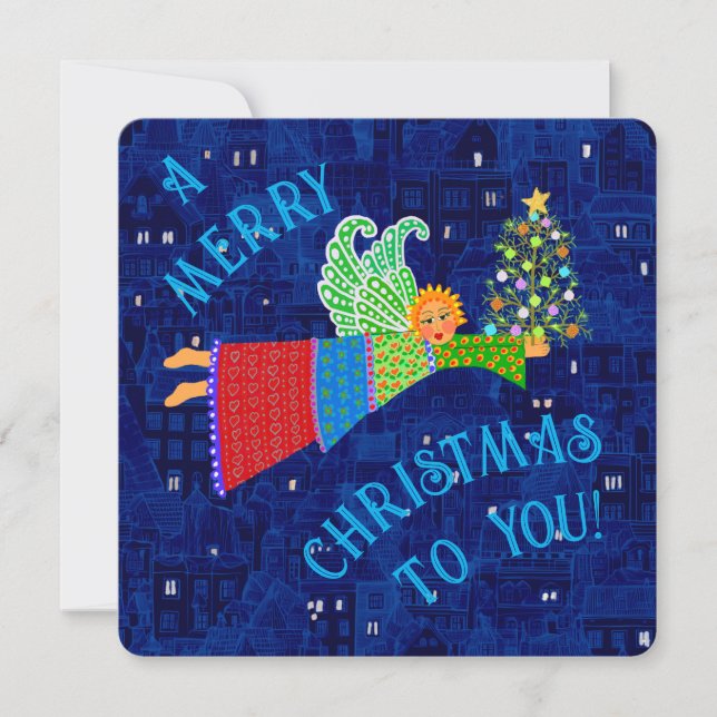 Frohe Weihnachtsgel mit Tree Flat Holiday Card Feiertagskarte (Vorderseite)