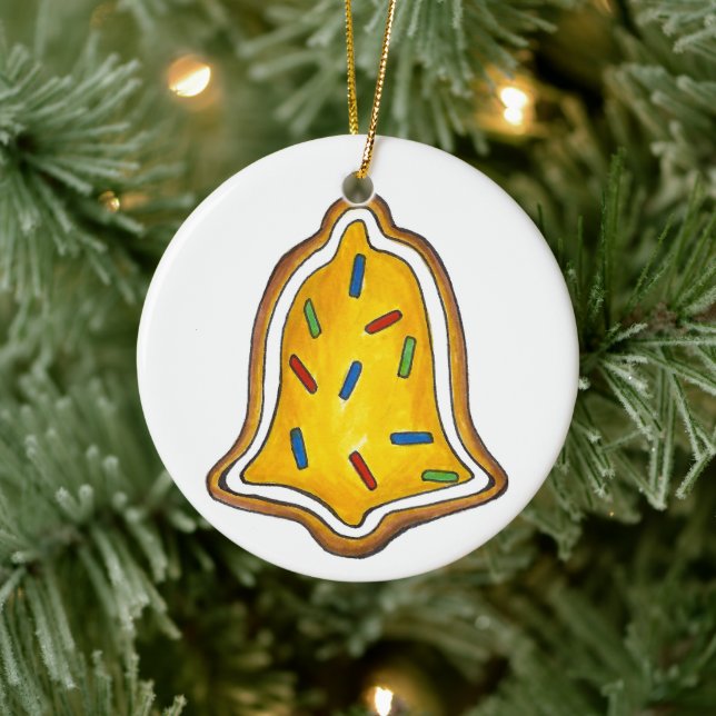 Frohe Weihnachtsgelbe Glocken Urlaub Zucker Cookie Keramikornament (Baum)