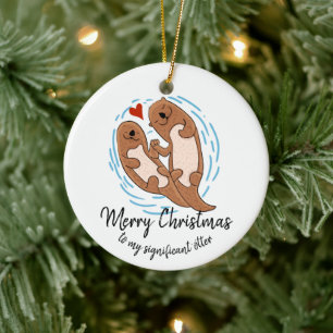 Frohe Weihnachtsgeschenk für Ehemann Ehefrau Otter Keramik Ornament
