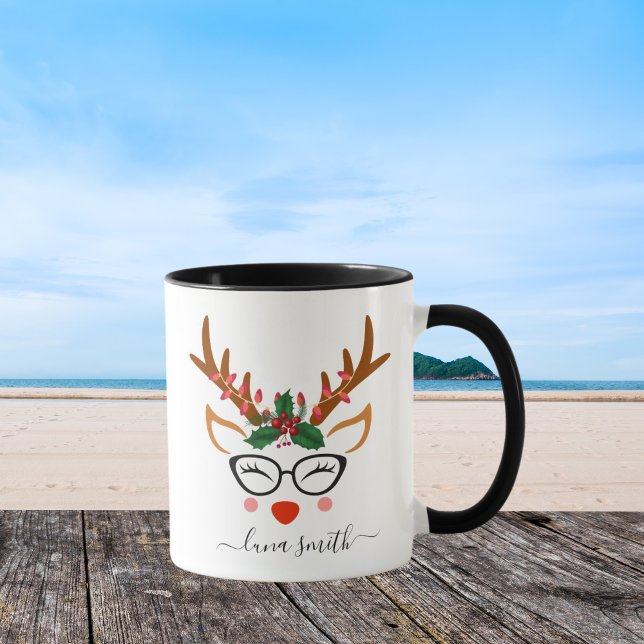 Frohe Weihnachtsgeschenk Niedliche Rentier Faces B Tasse (Von Creator hochgeladen)