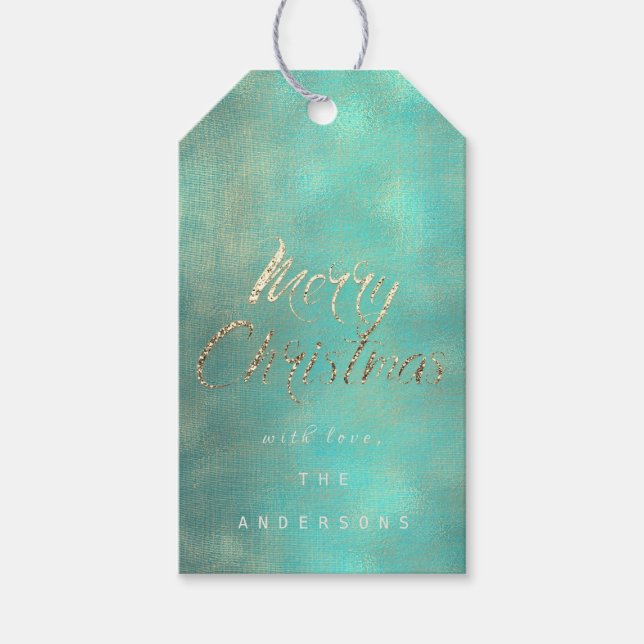 Frohe Weihnachtsgeschenke an Gold Mint Türkis Burl Geschenkanhänger (Vorderseite)