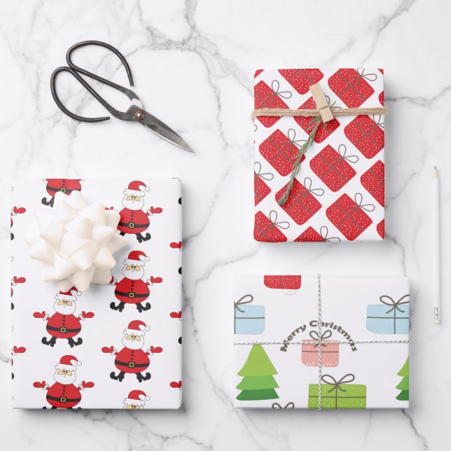 Frohe Weihnachtsgeschenke Baummuster Geschenkpapier Set (Vorderseite)