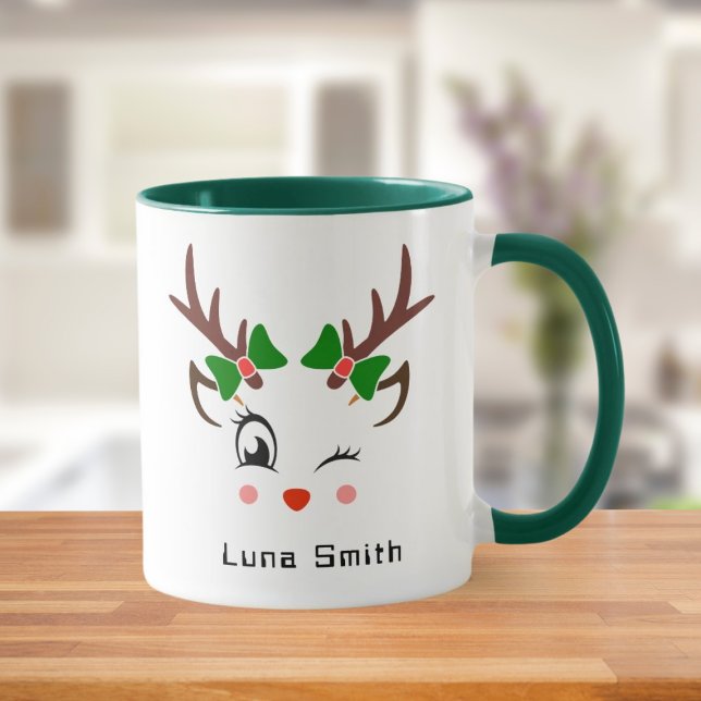Frohe Weihnachtsgeschenke Niedliche Hirsche Faces  Tasse (Von Creator hochgeladen)