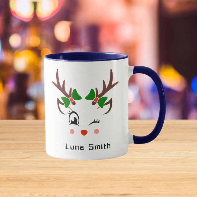 Frohe Weihnachtsgeschenke Niedliche Hirsche Faces  Tasse (Von Creator hochgeladen)