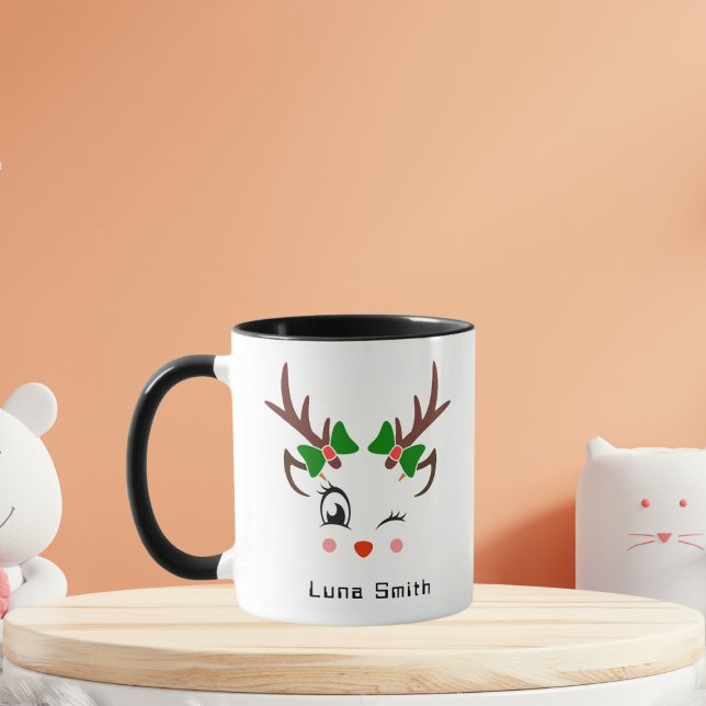 Frohe Weihnachtsgeschenke Niedliche Hirsche Faces  Tasse (Von Creator hochgeladen)