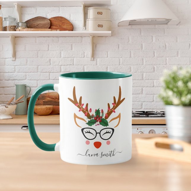 Frohe Weihnachtsgeschenke Niedliche Rentier Faces  Tasse (Von Creator hochgeladen)