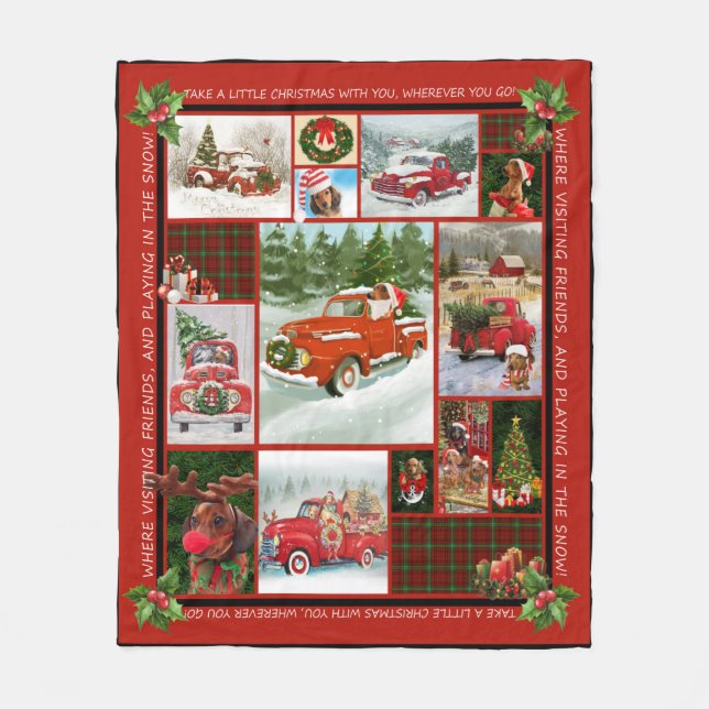 Frohe Weihnachtsgeschenke Red Truck Car Weihnachte Fleecedecke (Vorderseite)