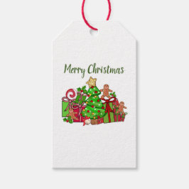 Frohe Weihnachtsgeschenke rund um den Baum Geschenkanhänger