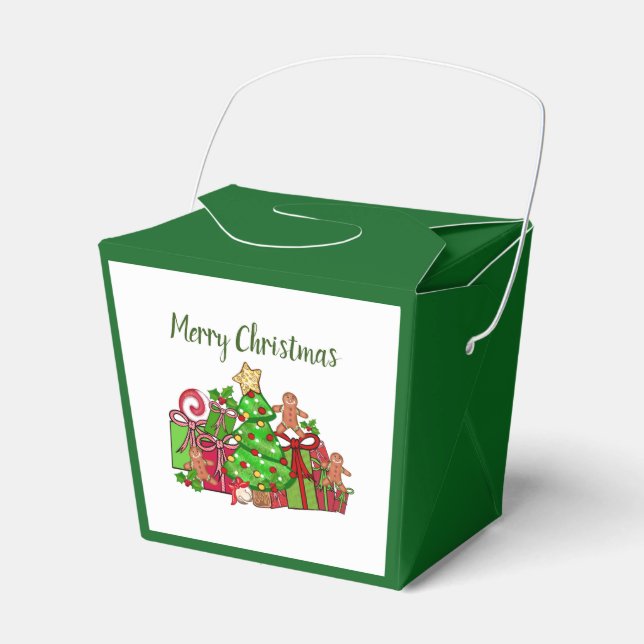 Frohe Weihnachtsgeschenke rund um den Baum Geschenkschachtel (Vorderseite)