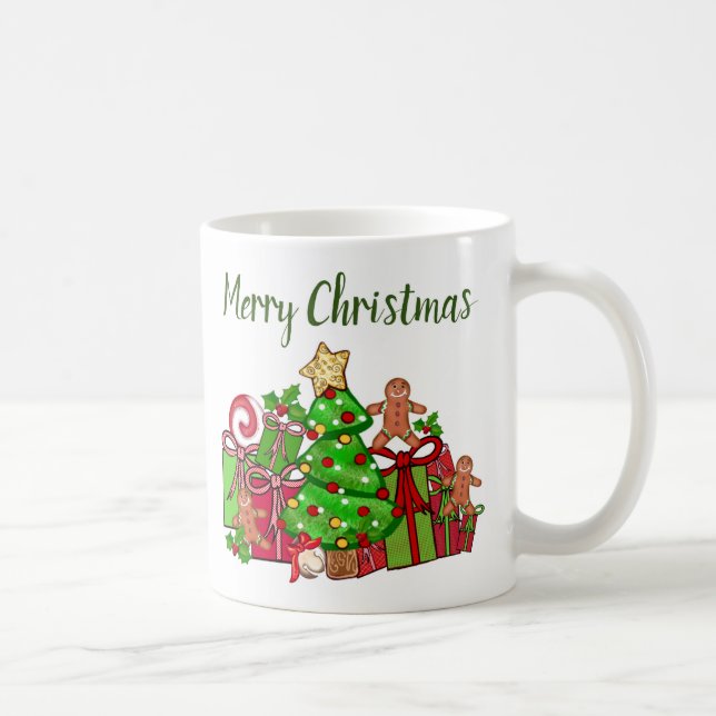 Frohe Weihnachtsgeschenke rund um den Baum Kaffeetasse (Rechts)