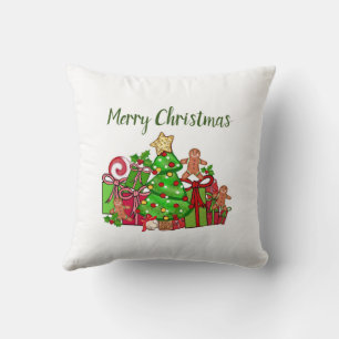 Frohe Weihnachtsgeschenke rund um den Baum Kissen