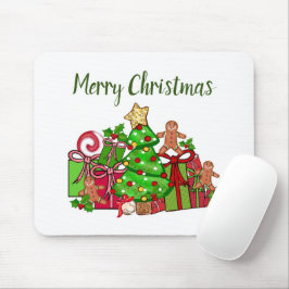 Frohe Weihnachtsgeschenke rund um den Baum Mousepad