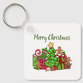 Frohe Weihnachtsgeschenke rund um den Baum Schlüsselanhänger