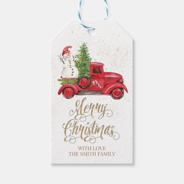 Frohe Weihnachtsgeschenke Tag, Red Truck Hang Tag Geschenkanhänger (Vorderseite)