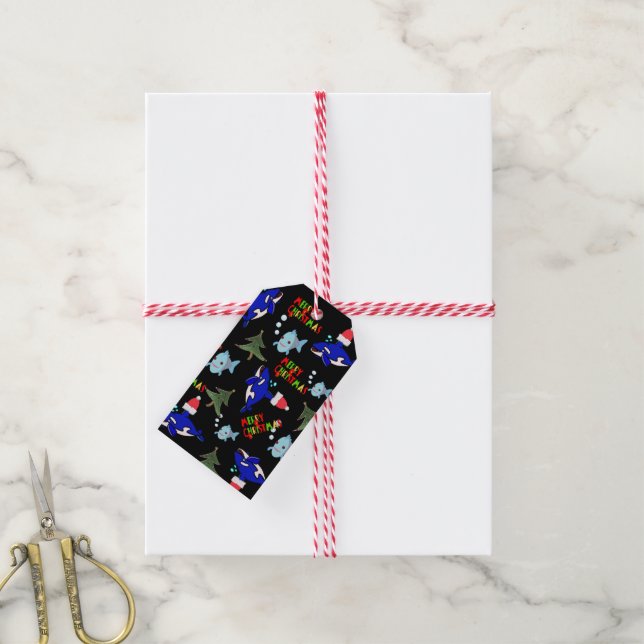 Frohe Weihnachtsgeschenke Tags Hai Fisch Geschenkanhänger (Mit Garn)