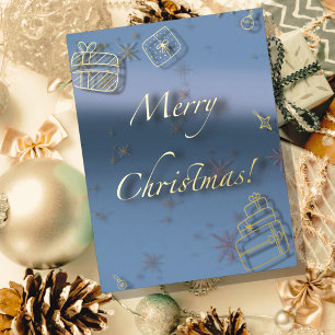 Frohe Weihnachtsgeschenke und Christbaumkugeln in  Folien Feiertagspostkarte