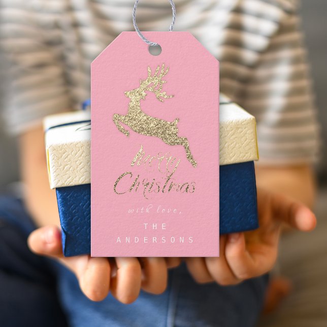 Frohe Weihnachtsgeschenke zu Script Gold Gray Pink Geschenkanhänger (Merry Christmas Gift To Script Gold Gray Pink Past Gift Tags)
