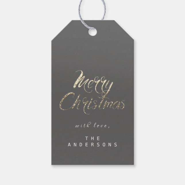 Frohe Weihnachtsgeschenke zu Skript Gold Gray Grap Geschenkanhänger (Vorderseite)
