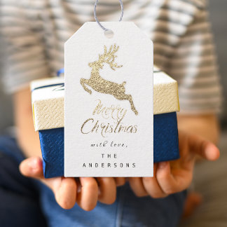Frohe Weihnachtsgeschenke zu Skript Gold Weiß Grau Geschenkanhänger