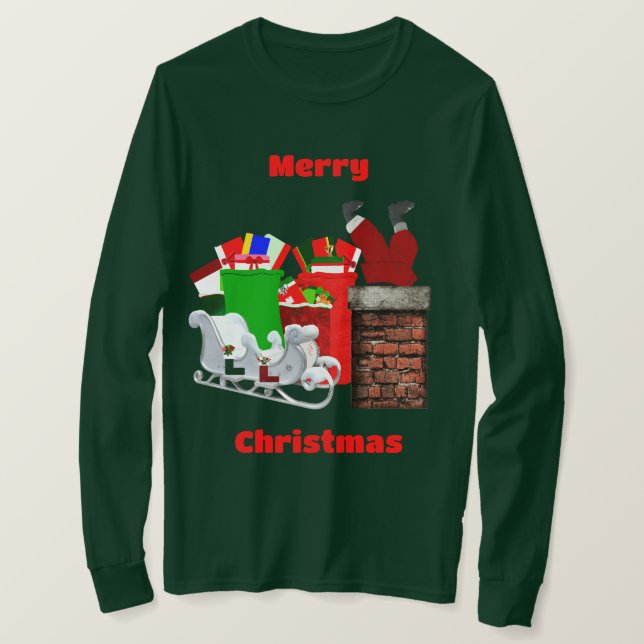 Frohe Weihnachtsgesteck Santa Long Sleeve T - Shir T-Shirt (Design vorne)