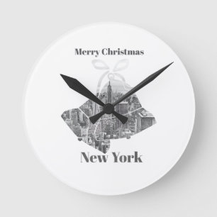 Frohe Weihnachtsglocke New York Runde Wanduhr